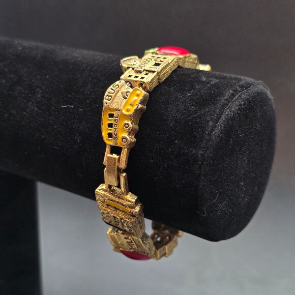 Teacher Themed Slide Charm Bracelet Teaching Vintage Costume Jewelry - Picture 3 of 8